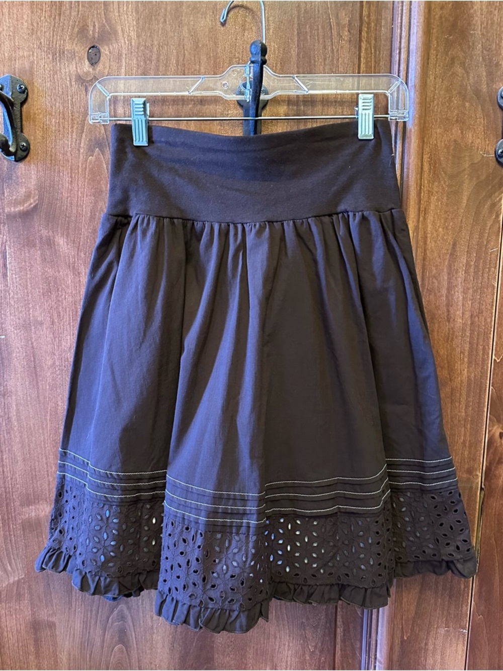 Brown Eyelet Hem Skirt - Women's Flared Skirt